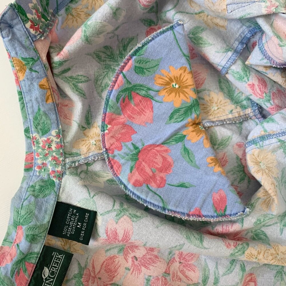 Vintage Cabin Creek Floral Collar Button Up Short Sleeve Shirt Prep Coastal Boho - Picture 14 of 15